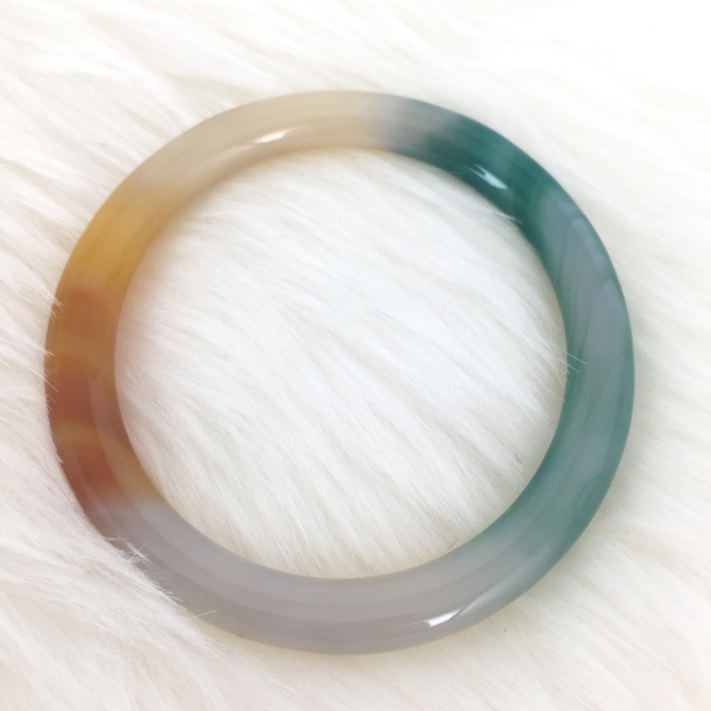 Marble Bangle Bracelet Teal Green Caramel Cream White Natural Stone Vintage VTG